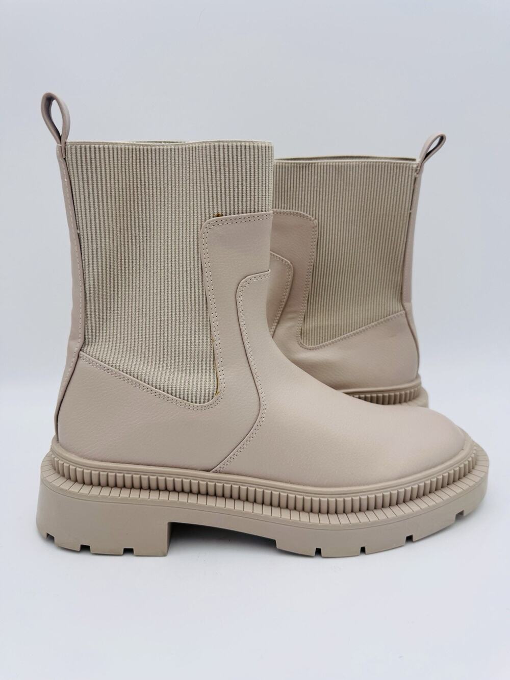 MING Beige Chelsea Ankle Boots Platform Lug Sole Size 41